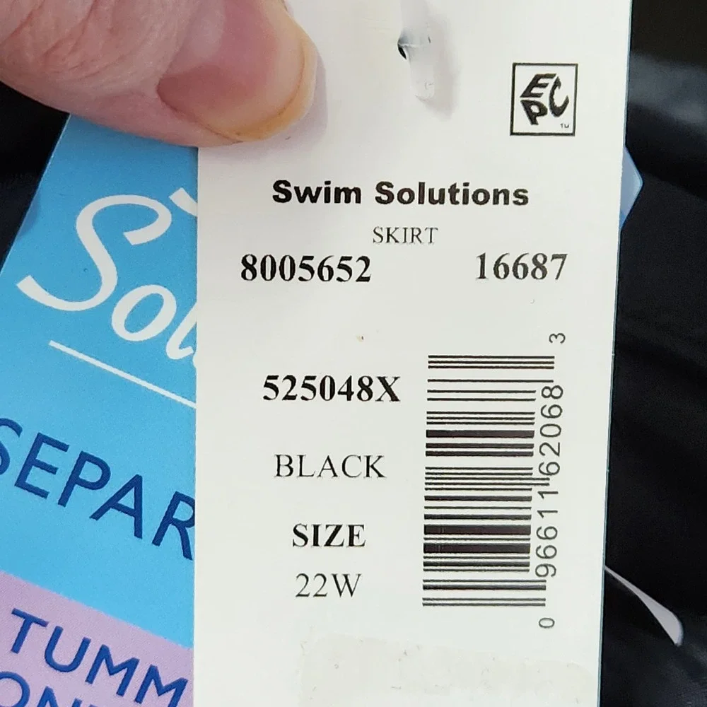 Swim Solutions Black Slit Skirt Swim Bottom Thigh Minimizer Size 22W New 525048X